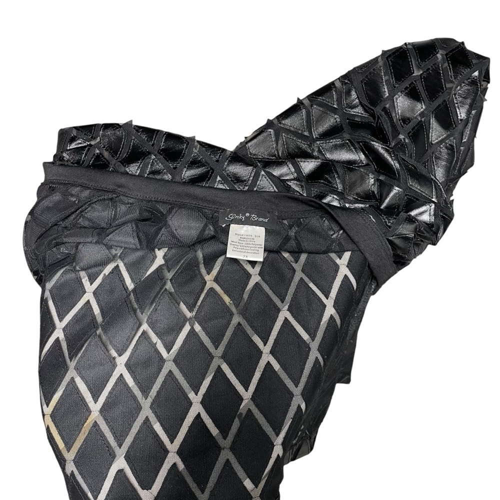 Slinky Brand Black 2X Diamond Pattern Sheer 3/4 Sleeve Open Front Kimono in EUC - Picture 6 of 9